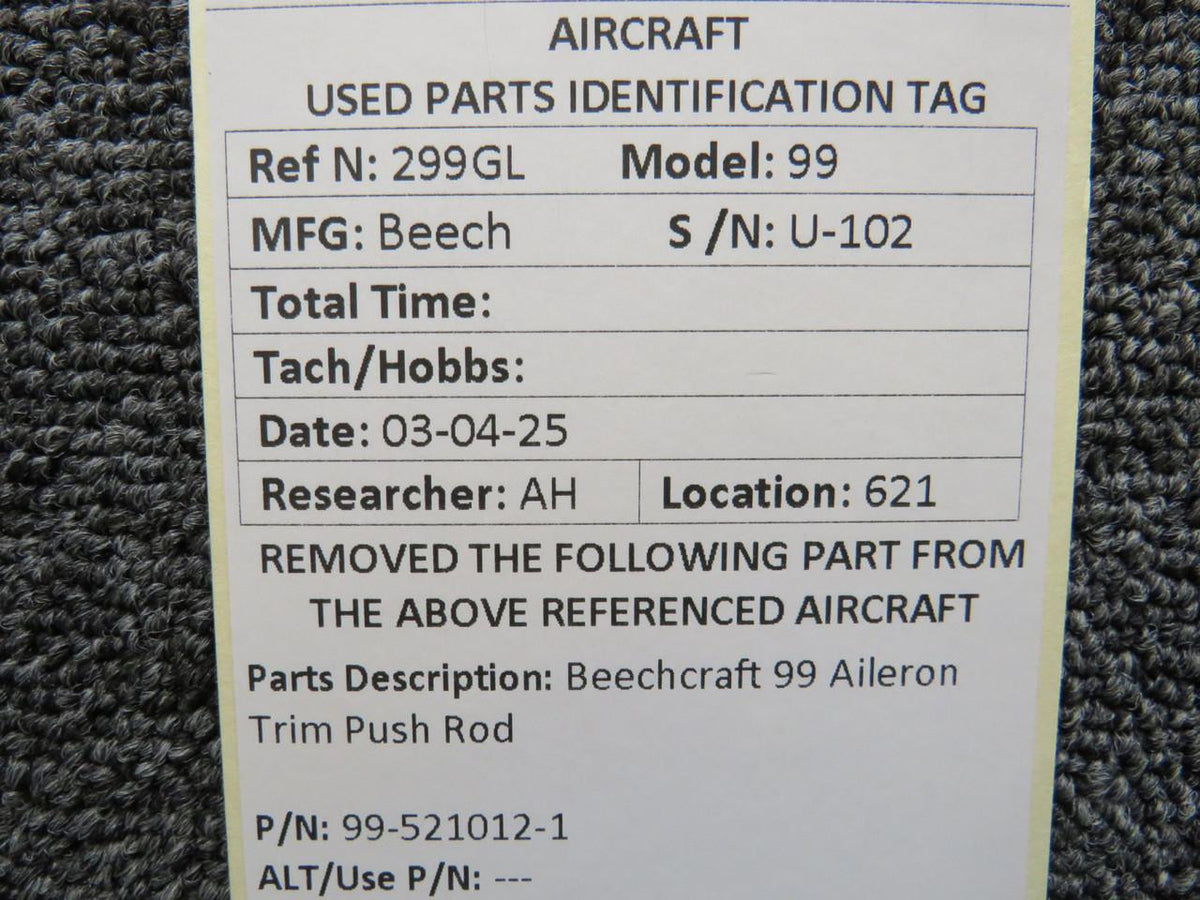 Beechcraft Parts 99-521012-1 Beechcraft 99 Aileron Trim Push Rod