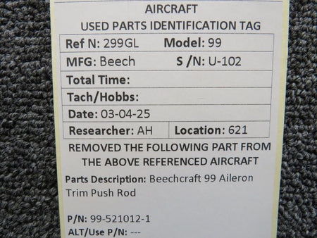 Beechcraft Parts 99-521012-1 Beechcraft 99 Aileron Trim Push Rod
