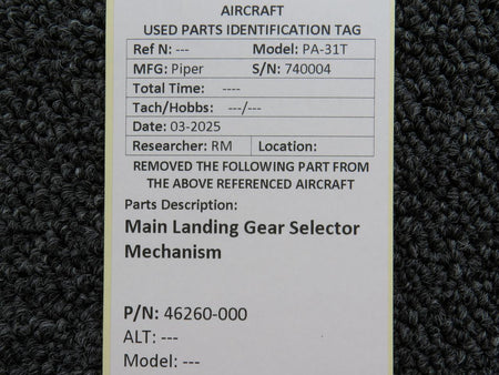 Piper Aircraft Parts 46260-000 Piper PA-31T Main Landing Gear Selector Mechanism