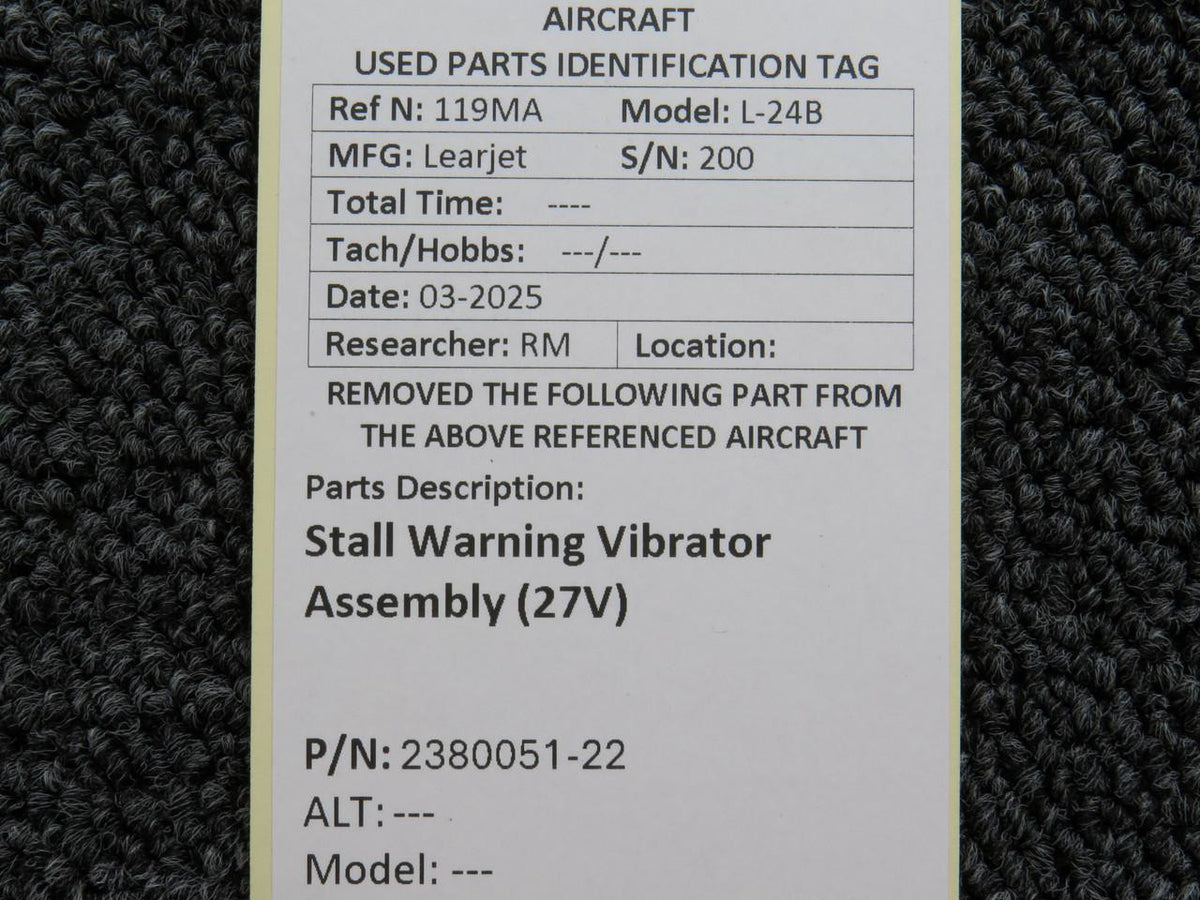 LearJet 2380051-22 Learjet L-24B Stall Warning Vibrator Assembly (27V)
