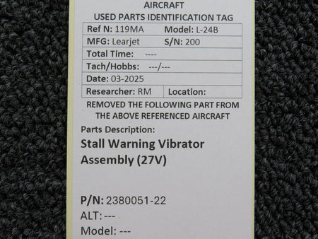 LearJet 2380051-22 Learjet L-24B Stall Warning Vibrator Assembly (27V)