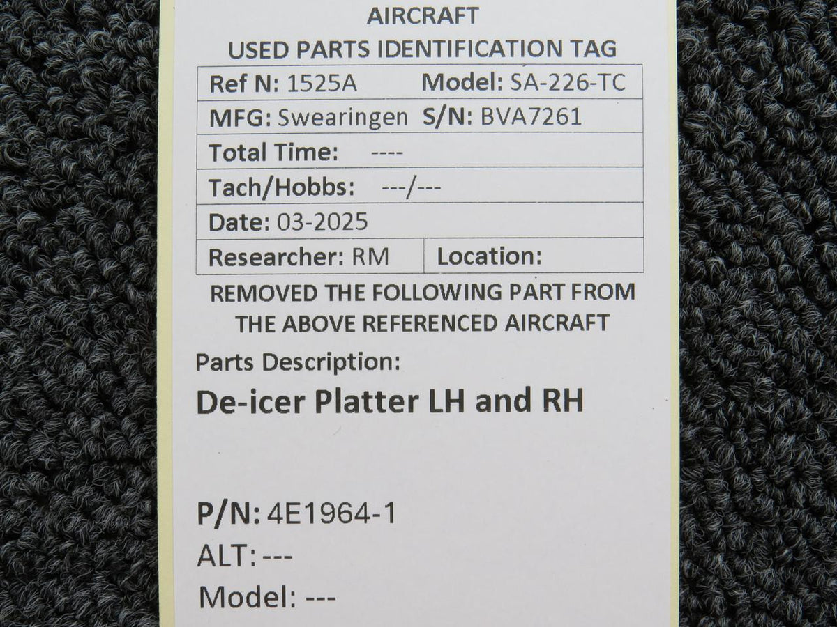 Swearingen 4E1964-1 Swearingen SA-226-TC De-icer Platter LH and RH