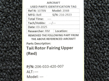 Bell 206-033-420-007 Bell 206B Tail Rotor Fairing Upper (Red)
