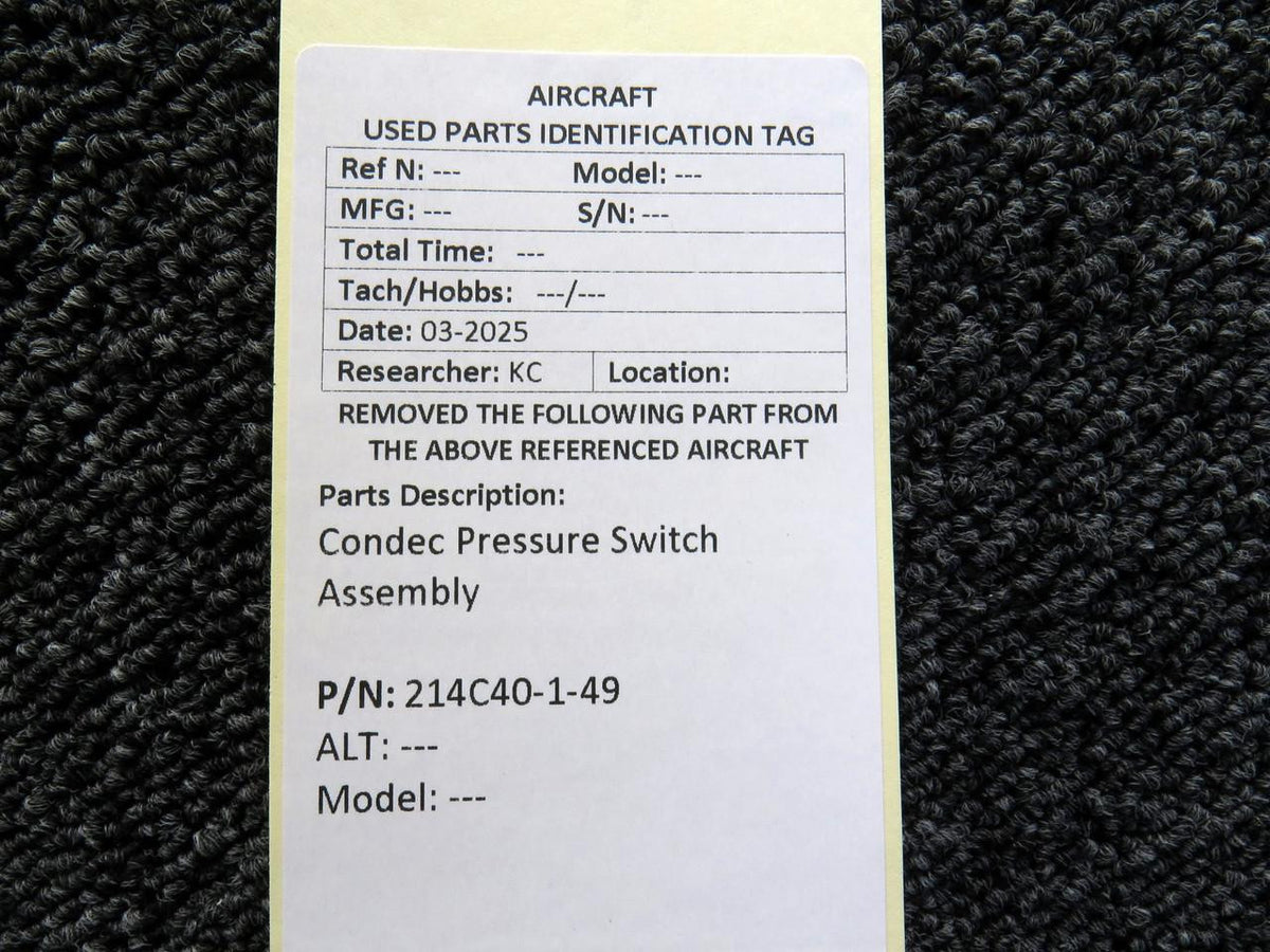 Condec 214C40-1-49 Condec Pressure Switch Assembly