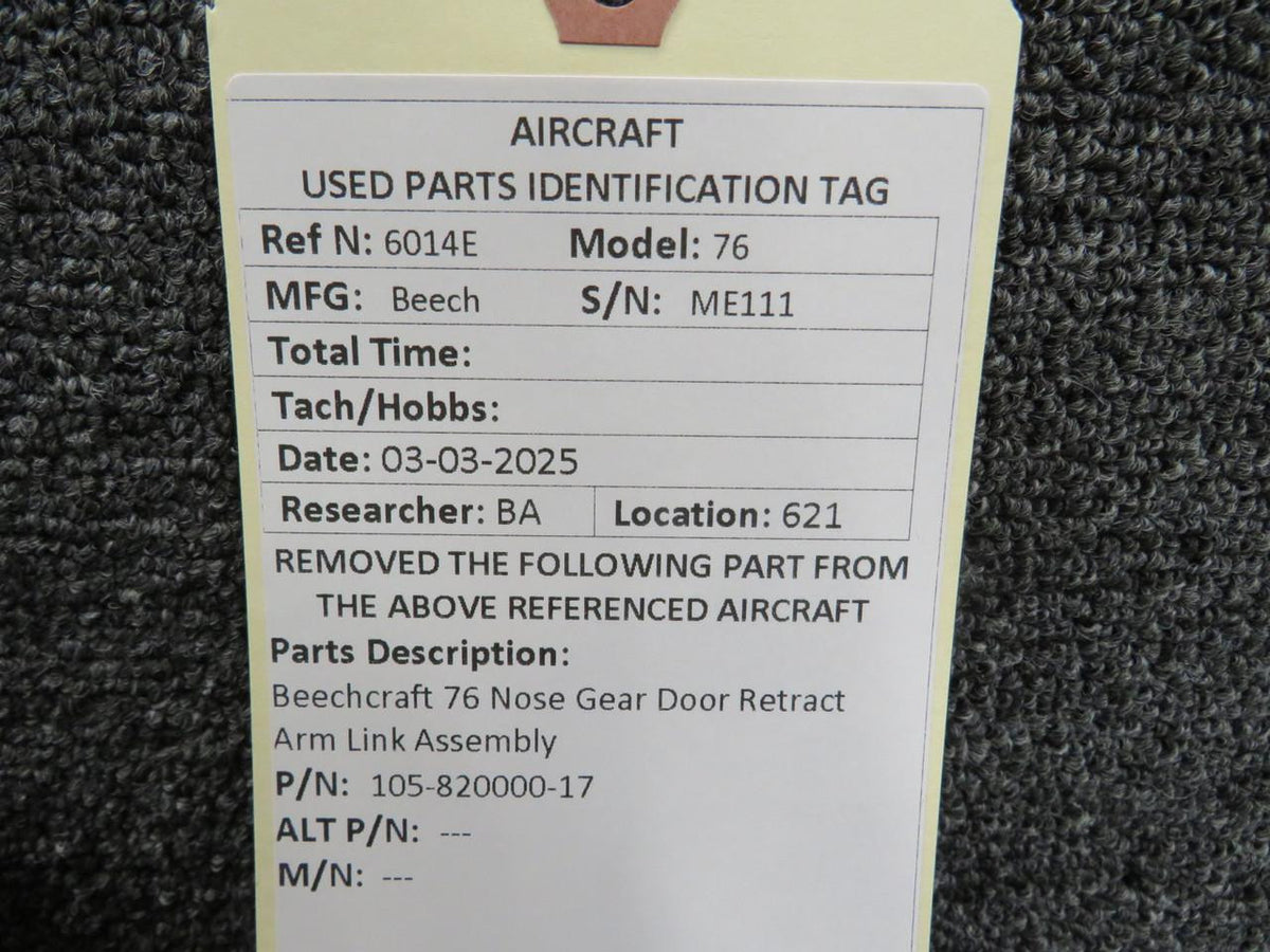 Beechcraft Parts 105-820000-17 Beechcraft 76 Nose Gear Door Retract Arm Link Assembly