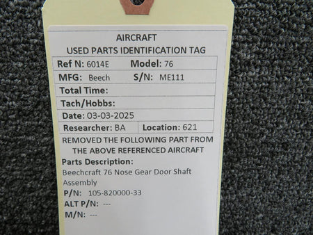 Beechcraft Parts 105-820000-33 Beechcraft 76 Nose Gear Door Shaft Assembly