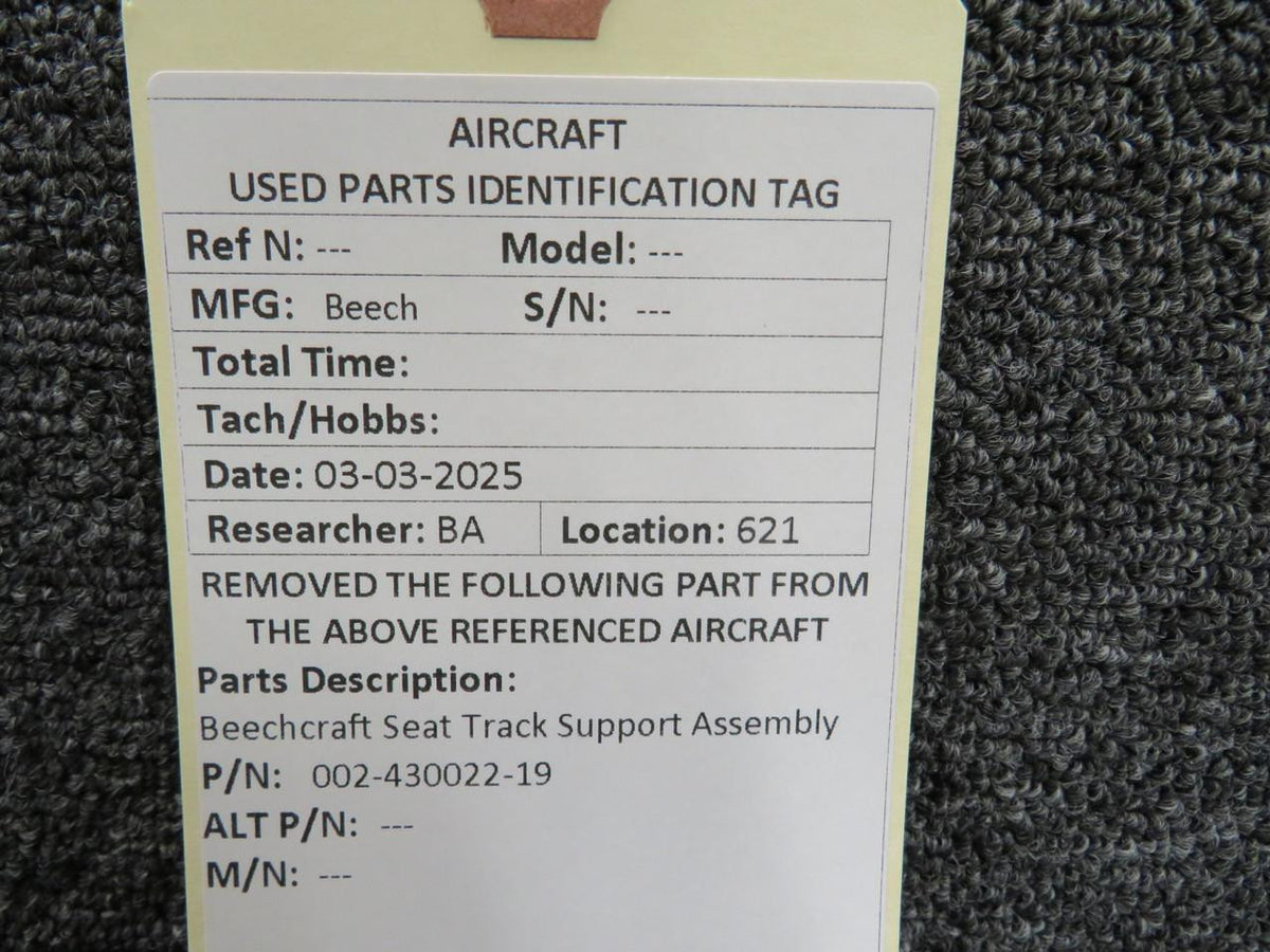 Beechcraft Parts 002-430022-19 Beechcraft Seat Track Support Assembly