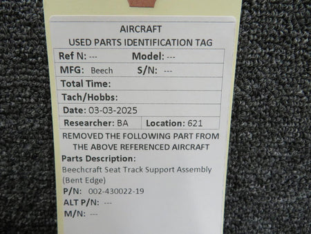 Beechcraft Parts 002-430022-19 Beechcraft Seat Track Support Assembly (Bent Edge)