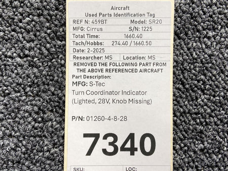 S-Tec Aviation Parts 01260-4-8-28 S-Tec Turn Coordinator Indicator (Lighted, 28V, Knob Missing)