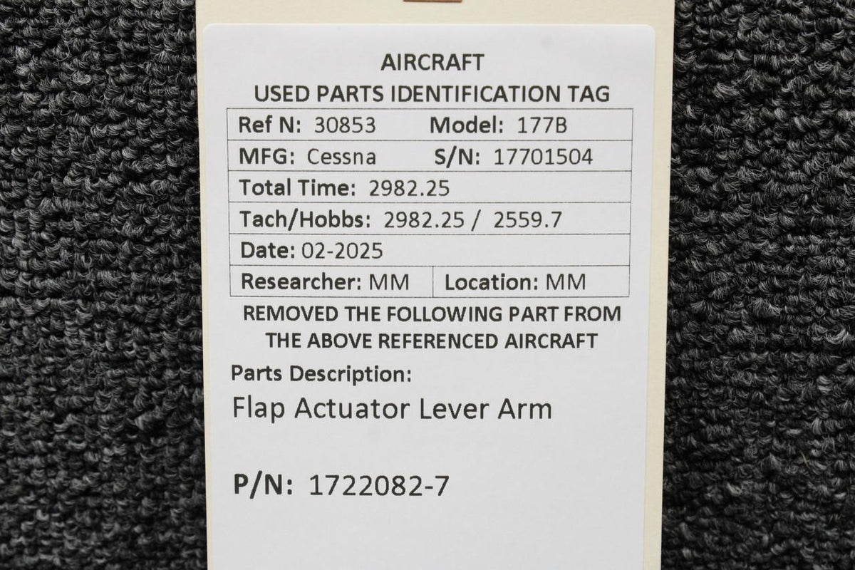 Cessna Aircraft Parts 1722082-7 Cessna 177B Flap Actuator Lever Arm