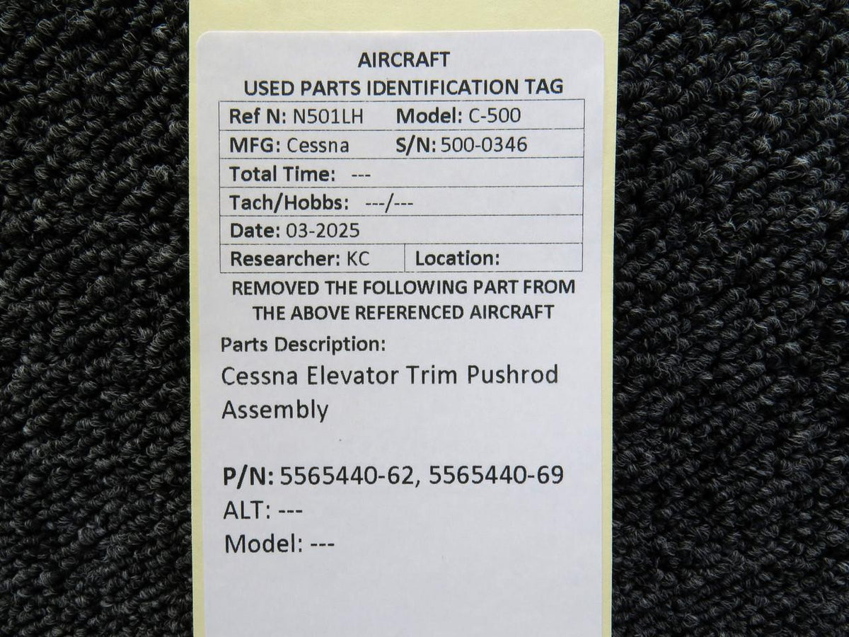 Cessna Aircraft Parts 5565440-62, 5565440-69 Cessna Elevator Trim Pushrod Assembly