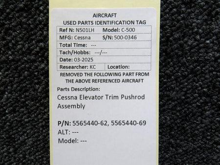 Cessna Aircraft Parts 5565440-62, 5565440-69 Cessna Elevator Trim Pushrod Assembly