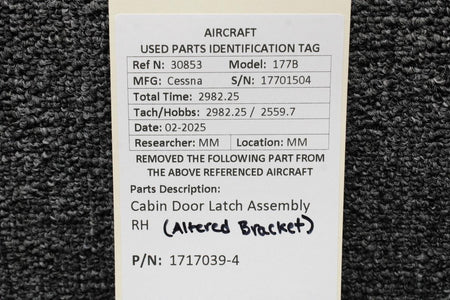 Cessna Aircraft Parts 1717039-4 Cessna 177B Cabin Door Latch Assembly RH (Altered Bracket)