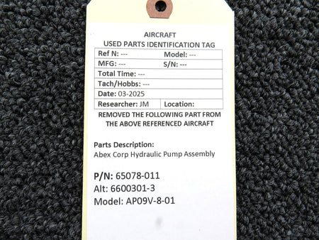 Abex 65078-011 (Alt: 6600301-3) Abex Corp AP09V-8-01 Hydraulic Pump Assembly