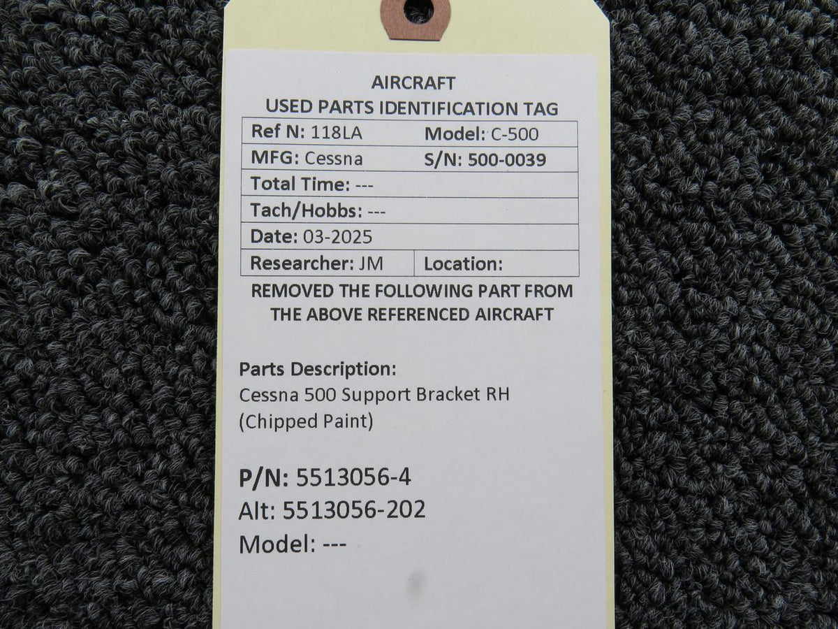 Cessna Aircraft Parts 5513056-4 (Use: 5513056-202) Cessna 500 Support Bracket RH (Chipped Paint)