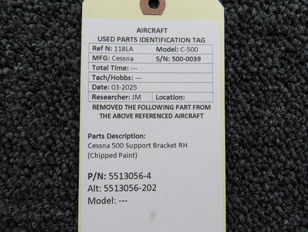Cessna Aircraft Parts 5513056-4 (Use: 5513056-202) Cessna 500 Support Bracket RH (Chipped Paint)
