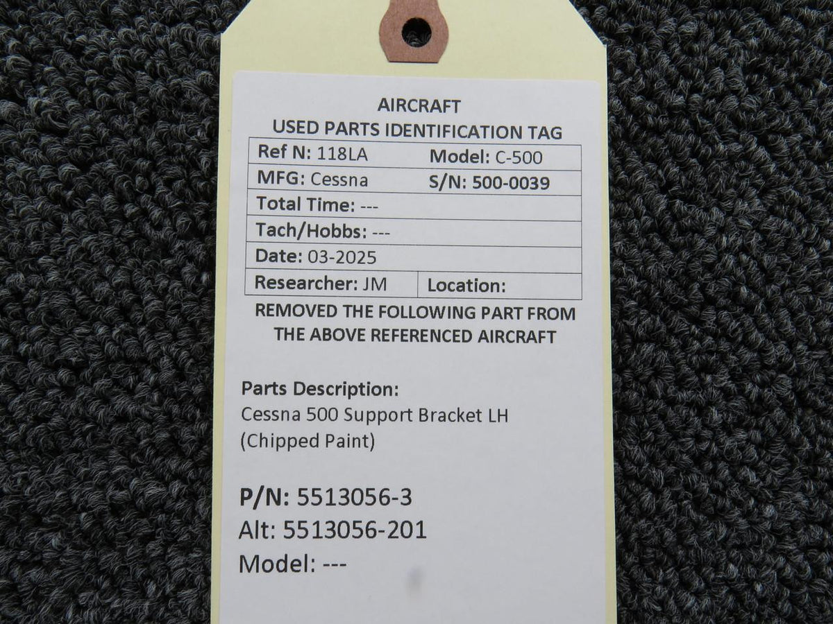 Cessna Aircraft Parts 5513056-3 (Use: 5513056-201) Cessna 500 Support Bracket LH (Chipped Paint)