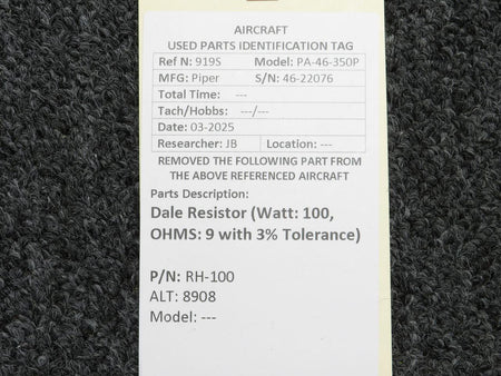 Dale RH-100 (Alt: 8908) Dale Resistor (Watt: 100, OHMS: 9 with 3% Tolerance)