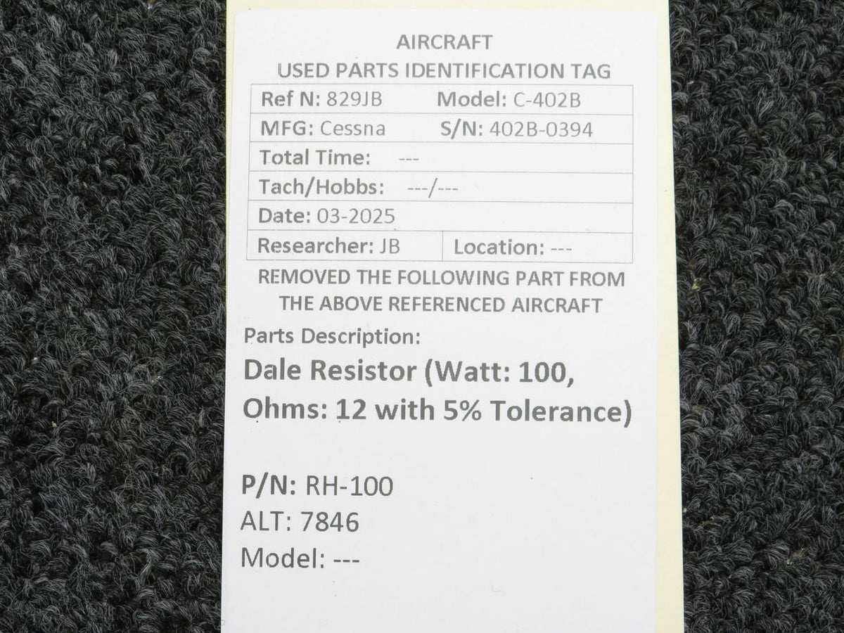 Dale RH-100 (Alt: 7846) Dale Resistor (Watt: 100, Ohms: 12 with 5% Tolerance)