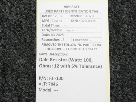 Dale RH-100 (Alt: 7846) Dale Resistor (Watt: 100, Ohms: 12 with 5% Tolerance)