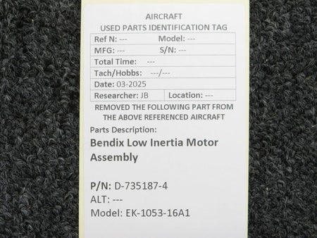 Bendix King D-735187-4 Bendix EK-1053-16A1 Low Inertia Motor Assembly