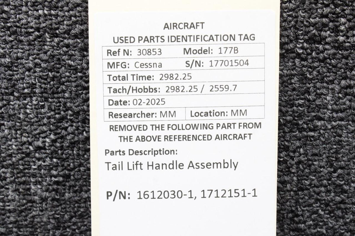 Cessna Aircraft Parts 1612030-1, 1712151-1 Cessna 177B Tail Lift Handle Assembly