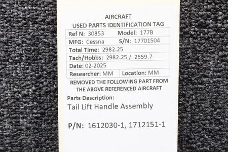 Cessna Aircraft Parts 1612030-1, 1712151-1 Cessna 177B Tail Lift Handle Assembly