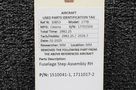 Cessna Aircraft Parts 1510041-1, 1711017-2 Cessna 177B Fuselage Step Assembly RH