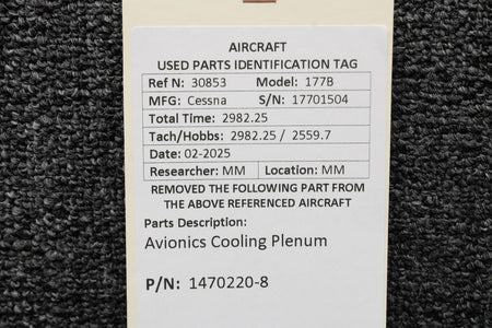 Cessna Aircraft Parts 1470220-8 Cessna 177B Avionics Cooling Plenum