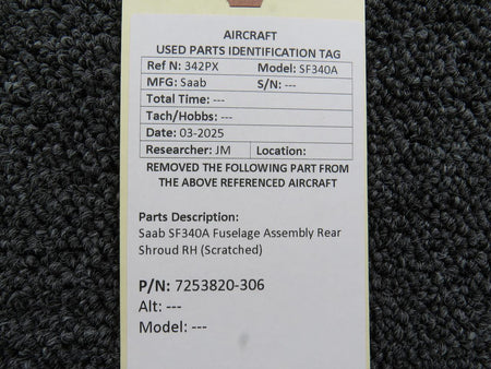 SAAB Aircraft Parts 7253820-306 Saab SF340A Fuselage Assembly Rear Shroud RH (Scratched)