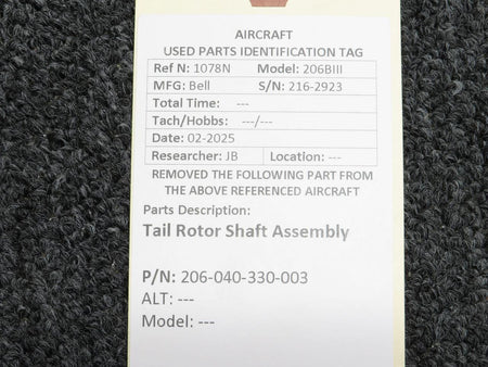 Bell 206-040-330-003 Bell 206BIII Tail Rotor Shaft Assembly