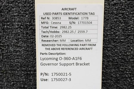 Lycoming Aircraft Engines & Parts 1750021-5 (Use: 1750027-3) Lycoming O-360-A1F6 Governor Support Bracket