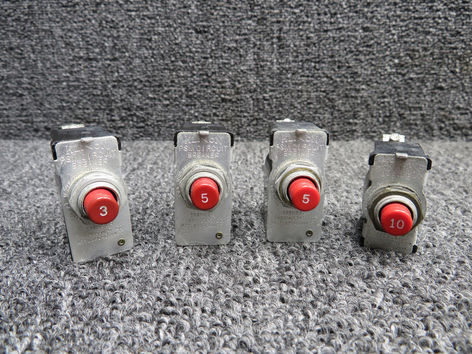 PSM-10N, PSM-5N, PSM-3N Klixon PSM Circuit Breakers Set of 4 (Amps: 10, 5, 3)