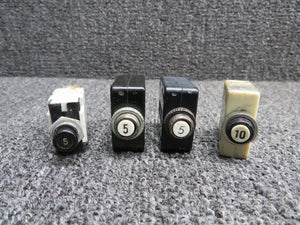W58X-1008-5, W58XC4C12A-5, S-1360-10 Push Circuit Breaker Set of 4 (Amps: 5, 10)