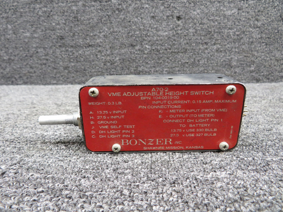 104-0019-00 Bonzer A70-2 VME Adjustable Height Switch (Minus Knob) (Core)