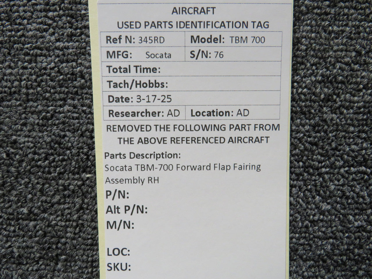 Socata TBM-700 Forward Flap Fairing Assembly RH – BAS Part Sales