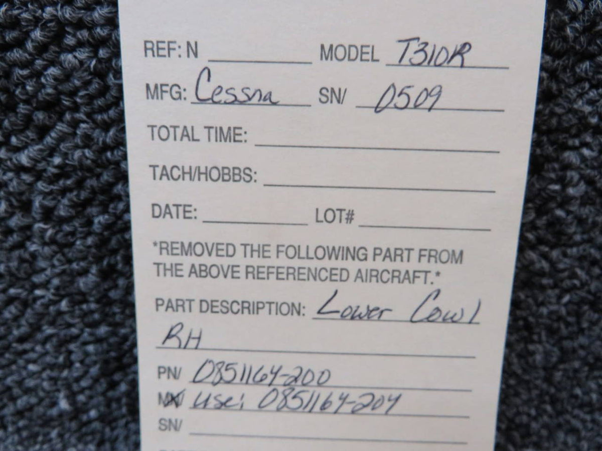 0851164-200 (Use: 0851164-204) Cessna T310R Lower Cowl RH BAS Part Sales | Airplane Parts