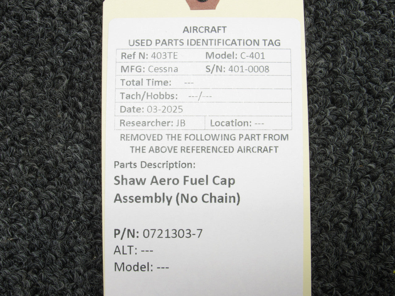 0721303-7 Shaw Aero Fuel Cap Assembly (No Chain) – BAS Part Sales