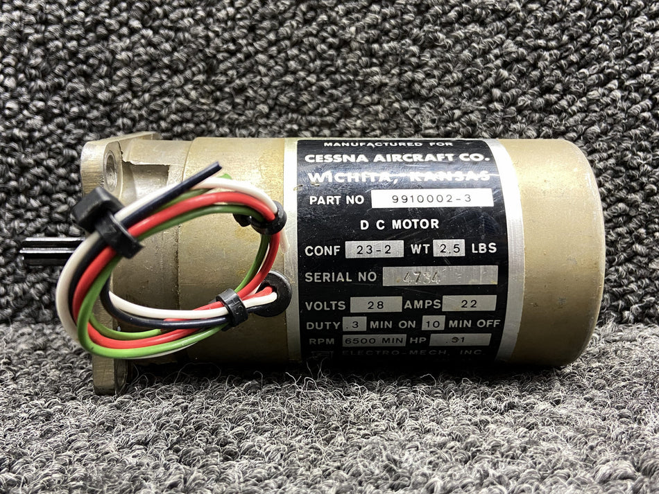 9910002-3 Electro-Mech Landing Gear Motor Assembly (28V, 22A, 6500 RPM)
