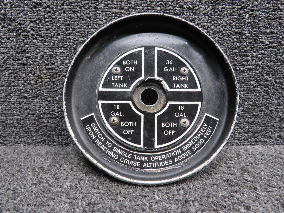 0511198 Cessna 172D Fuel Selector Cup with Plate, Placard, Bracket (Peeling)