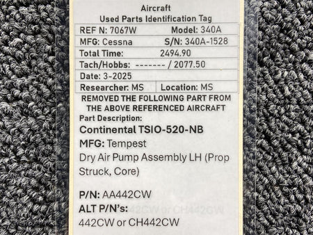 Tempest AA442CW (Alt: CH442CW) Continental TSIO-520-NB Tempest Dry Air Pump (Core)