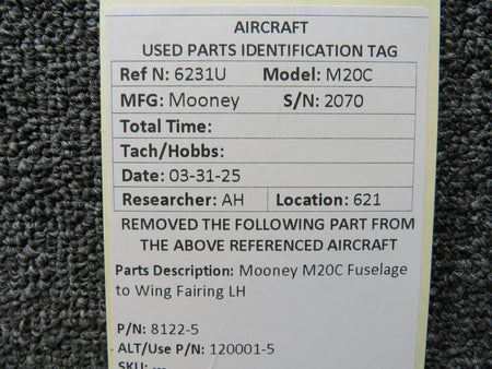 Mooney Aircraft Parts & Accessories 8122-5 (Use: 120001-5) Mooney M20C Fuselage to Wing Fairing LH