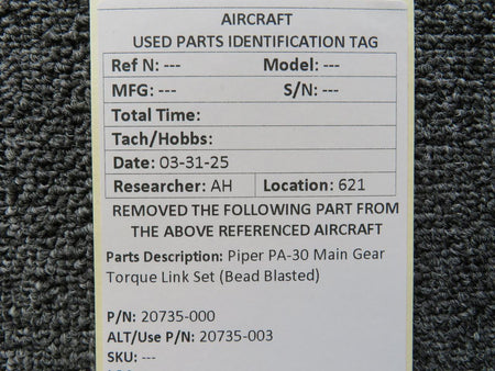 Piper Aircraft Parts 20735-000 (Use: 20735-003) Piper PA-30 Main Gear Torque Link Set (Bead Blasted)