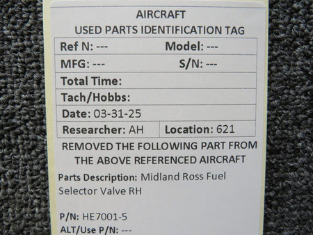 Midland Ross Corp  HE7001-5 Midland Ross Fuel Selector Valve RH