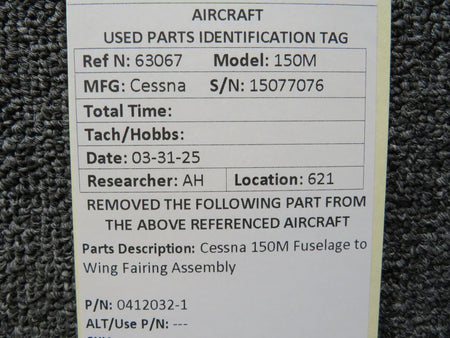 Cessna Aircraft Parts 0412032-1 Cessna 150M Fuselage to Wing Fairing Assembly