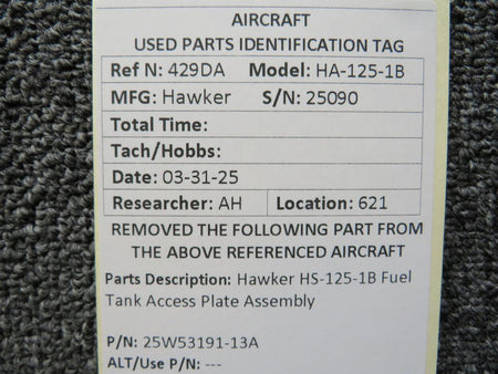 Hawker 25W53191-13A Hawker HS-125-1B Fuel Tank Access Plate Assembly