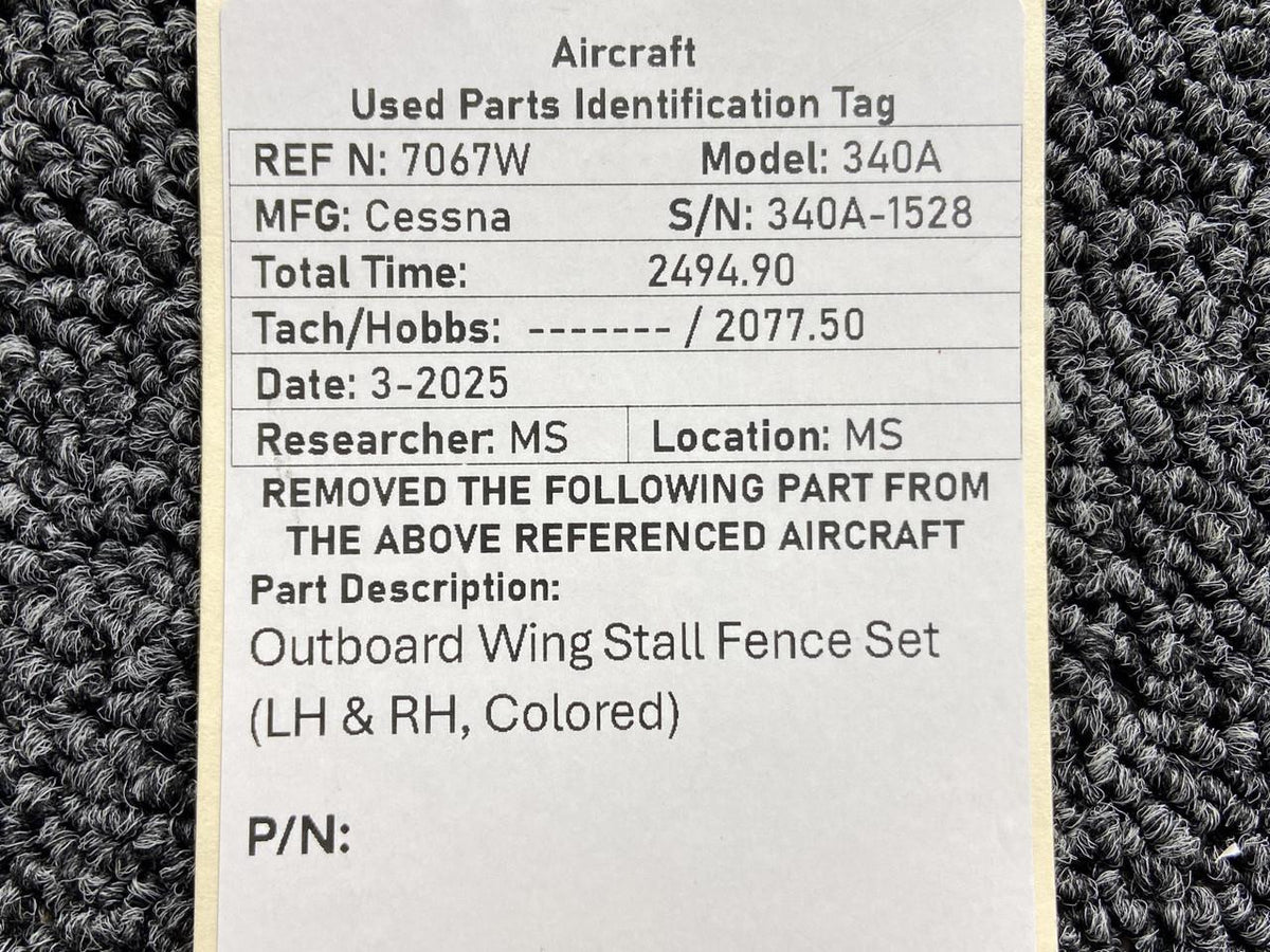 Cessna Aircraft Parts Cessna 340A Outboard Wing Stall Fence Set (LH & RH, Colored)