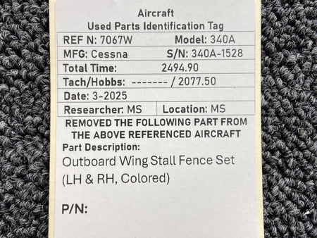 Cessna Aircraft Parts Cessna 340A Outboard Wing Stall Fence Set (LH & RH, Colored)