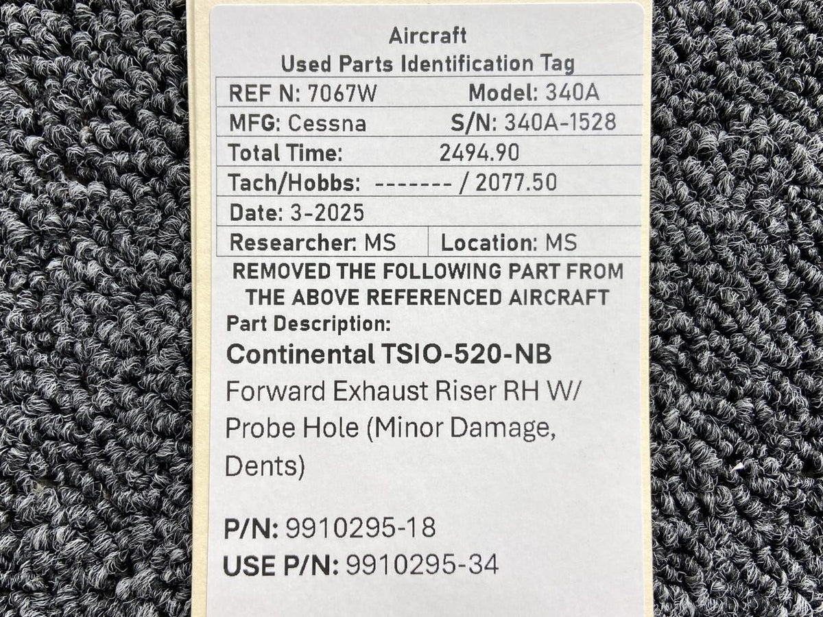 Continental Motors  9910295-18 (Use: 9910295-34) Continental Forward Exhaust Riser RH (Damaged)