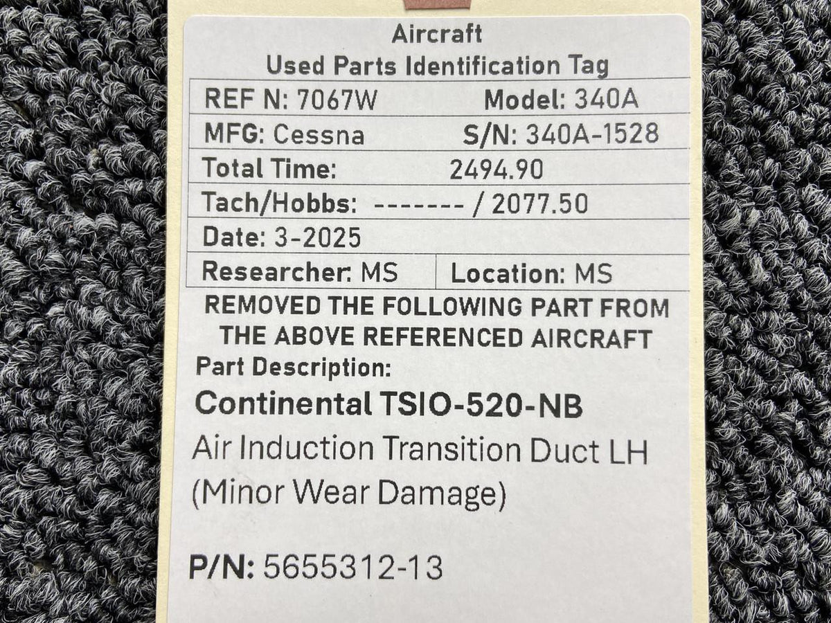 Continental Motors  5655312-13 Continental TSIO-520 Air Induction Transition Duct LH